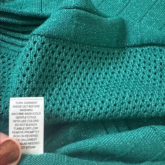 NWT Birch NY Emerald Green Metallic Long Sleeve Crochet Ribbed Cardigan Size XL - Picture 10 of 10